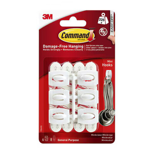 3M Command Mini White Adhesive Hooks pack of 6