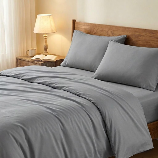 ochama 100% Cotton Double Duvet - Bedding Set 3 pcs, Grau, 200x200 cm
