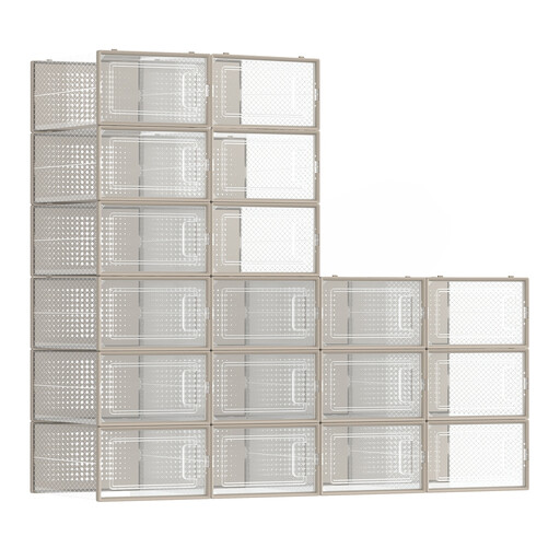 SONGMICSHOME Set of 18 Stackable Shoe Boxes in beige