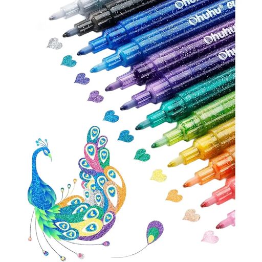 Ohuhu 12 Colour Glitter Metallic Shimmer Marker Pens