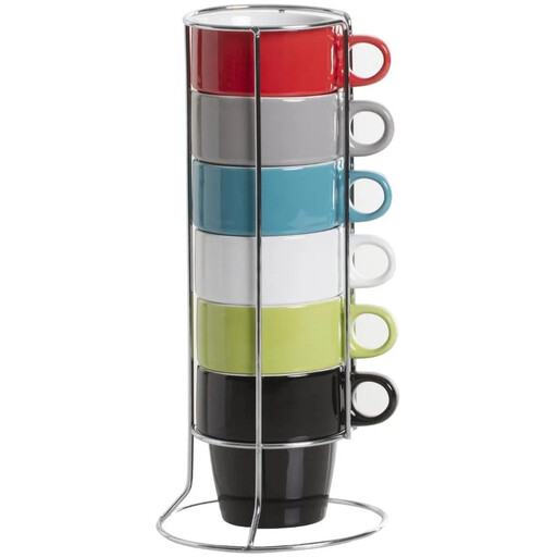 Secret de Gourmet 6-Piece Ceramic Mug Set with Metal Stand