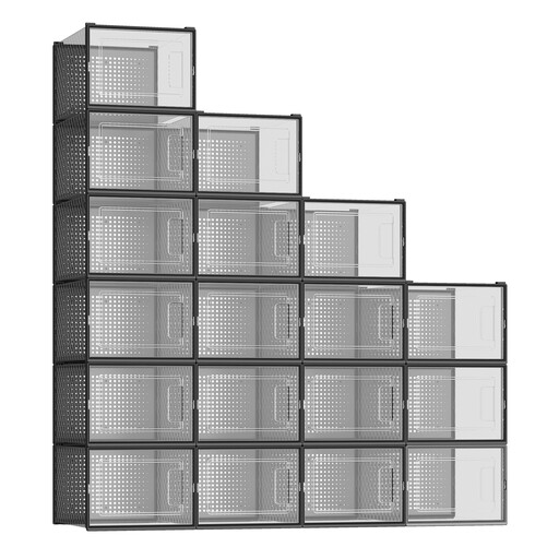 Ochama x SONGMICS Set mit 18 stapelbaren Schuh-Organizern in Schwarz und Transparent