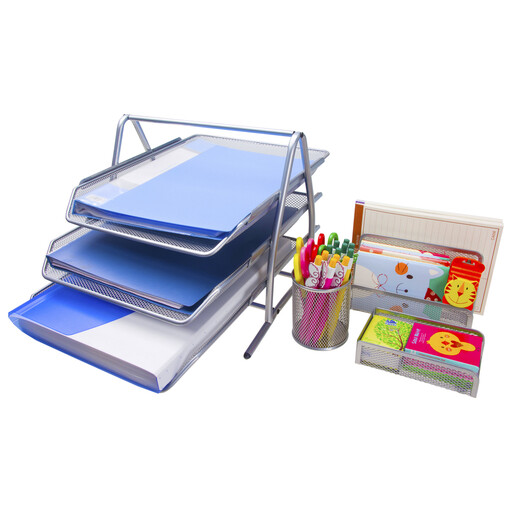 Senhoglb 4-Piece Desk Organizer Set in Silver