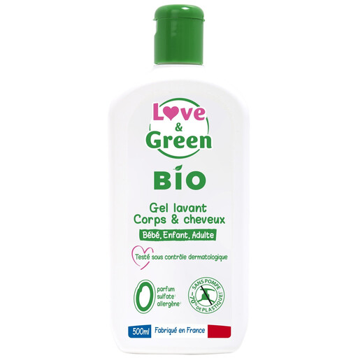 LOVE & GREEN Organic 2-in-1 Body & Hair Cleansing Gel Sensitive Skin - 500ml