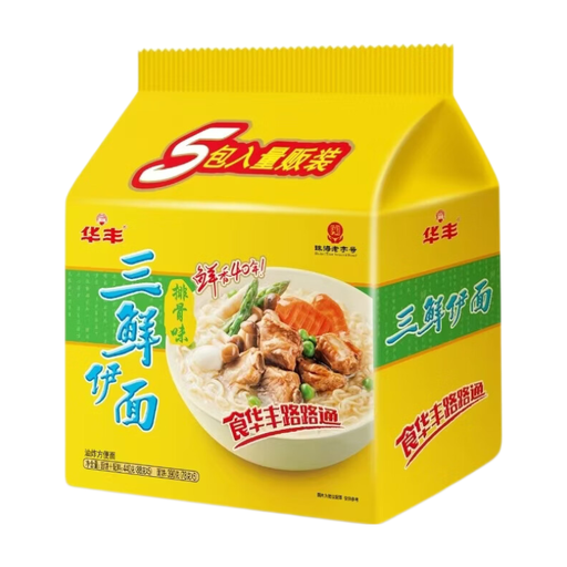 Hua Feng Three-Shrimp Instant Noodles, Pork Ribs Flavor, Bulk Pack