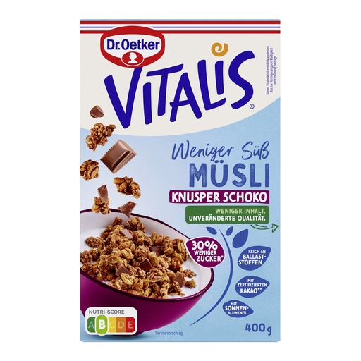 Dr. Oetker Vitalis Less Sweet Crunchy Chocolate Muesli 400g