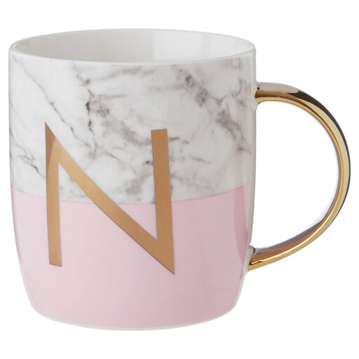 Maison by Premier Frosted Deco Marble Effect and Pink Monogram Mug, N