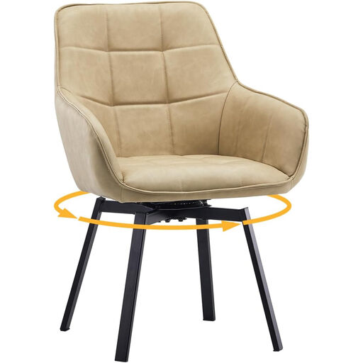CLIPOP Swivel Chair in Cream Faux Leather