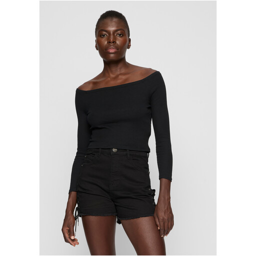 Urban Classics Ladies Off Shoulder Rib Longsleeve in Schwarz