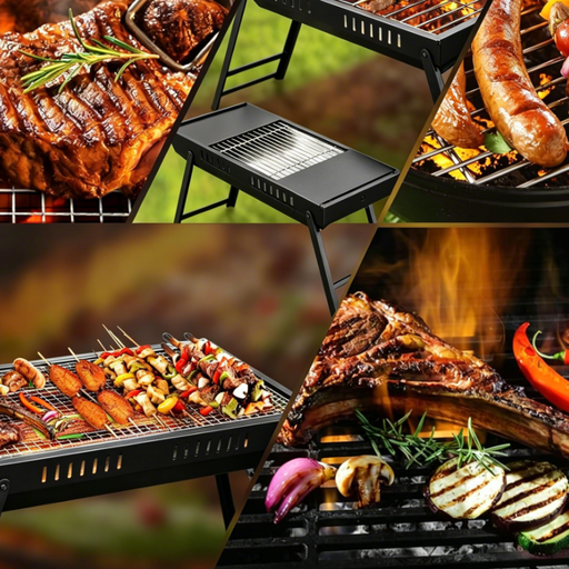 Folding Charcoal BBQ Grill with Double-Side Table