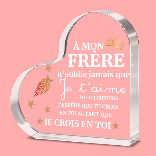 Plaque en cristal en forme de c?ur pour un frère