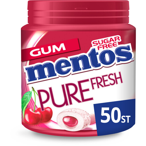 Mentos Pure Fresh Cherry Chewing Gum in a tub