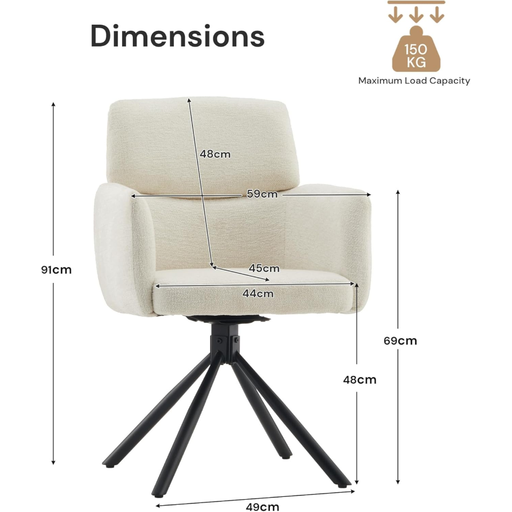 CLIPOP Chenille Swivel Tub Chair in cream