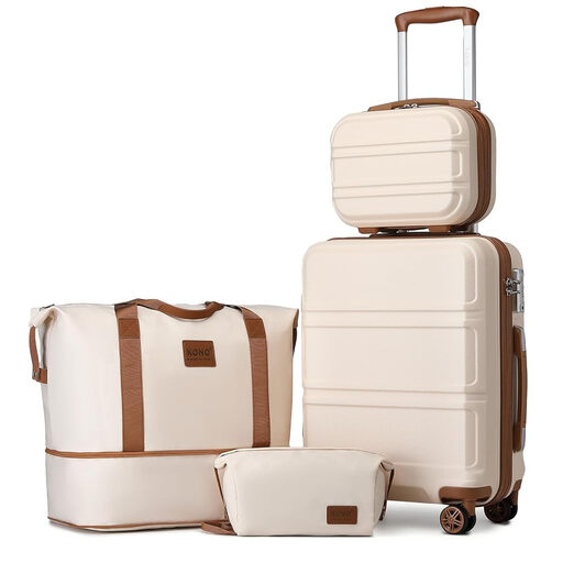 KONO 4-Piece Hardshell Luggage Set Dark-Beige/Brown