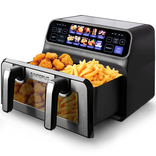 Sinaopus dual-basket air fryer, 9 L, 2 200 W, two 4.5 L baskets