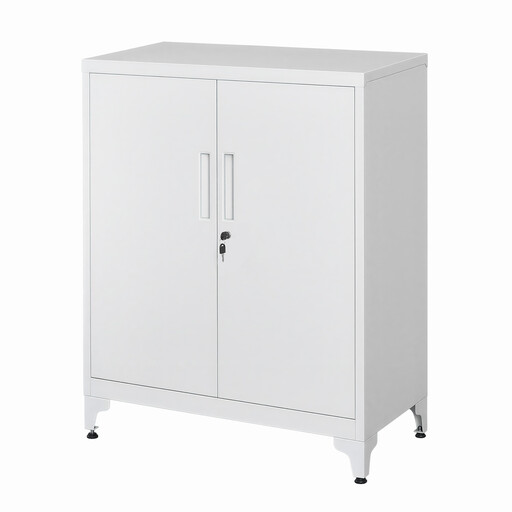 Ochama low matte white metal storage cabinet