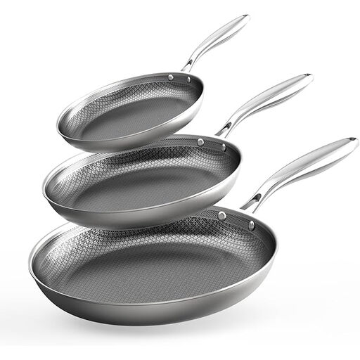 COOKER KING Stainless Steel 3-Piece Pan Set (8, 10, 12 Inch) – Non-Stick Frying Pans, Chef's Pan & Skillets, Induction & All Cooktop Compatible, Dishwasher & Oven Safe, Stay-Cool Handles