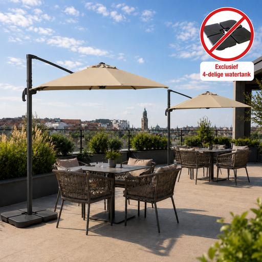 Zweefparasol 3 x 3 m Taupe, met Voetpedaal