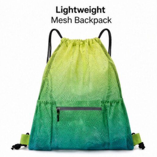 Meshes Drawstring Bag with zip pocket gradient green