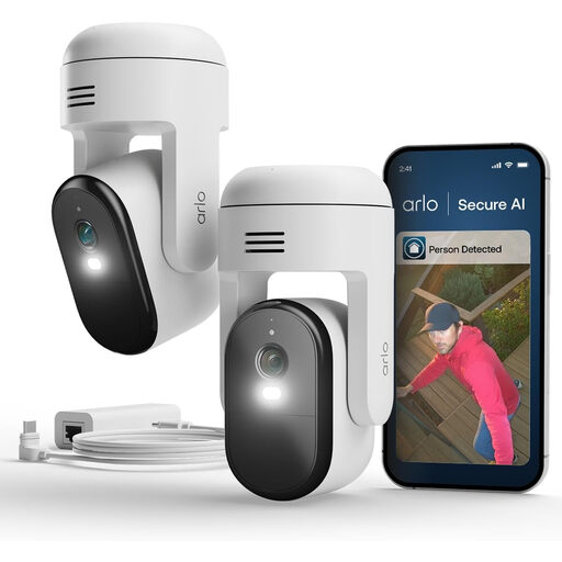 Arlo VMC3283-100PES Wired Outdoor Security Camera Essential 3 2K PTZ WiFi, 2-Camera Kit