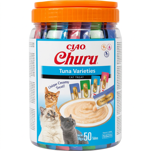 Inaba Churu Tuna Flavor Cat Pouches, Large Pack (50 Pouches)