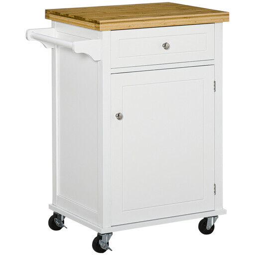 HOMCOM Kitchen Island Cupboard White/Natural