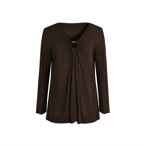 IZURIA V-Neck Coffee Long Sleeved Top