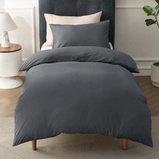Single Duvet Cover Set - 90% Brushed Microfibre Bed Cover Set with Zip Closure, Quilt Bedding Cover with 1 Pillowcase, Dark Grey