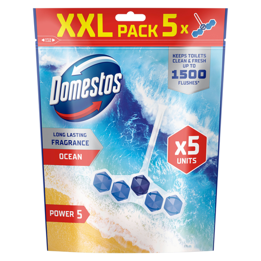 Domestos Power Toilet Rim Block, Ocean, 5 Packs