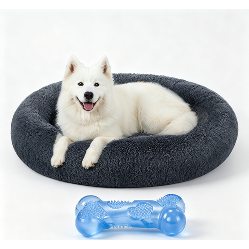 JOYFURNOS Soft Plush Calming Dog Crate Bed met piepend botspeeltje