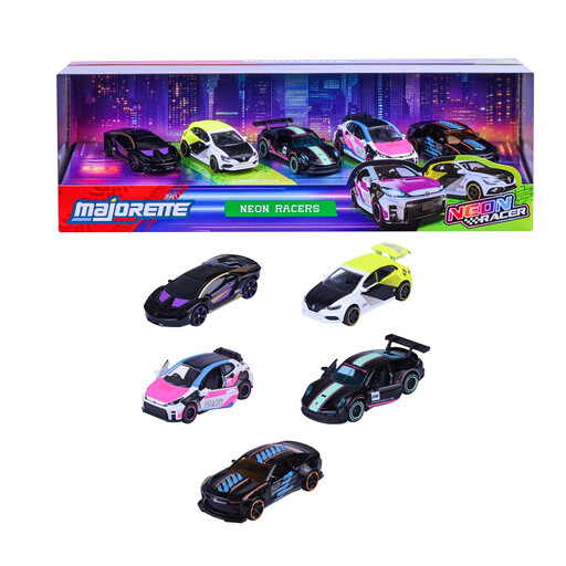 Majorette Neon Racers 1:64 Die-Cast Metal 5 Car Gift Set