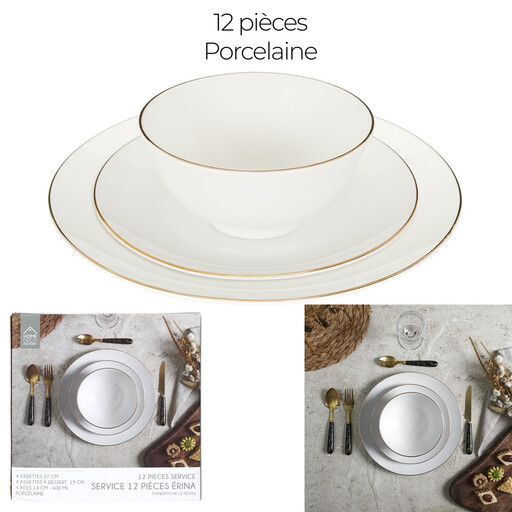 Service de vaisselle en porcelaine Erina 12 pièces