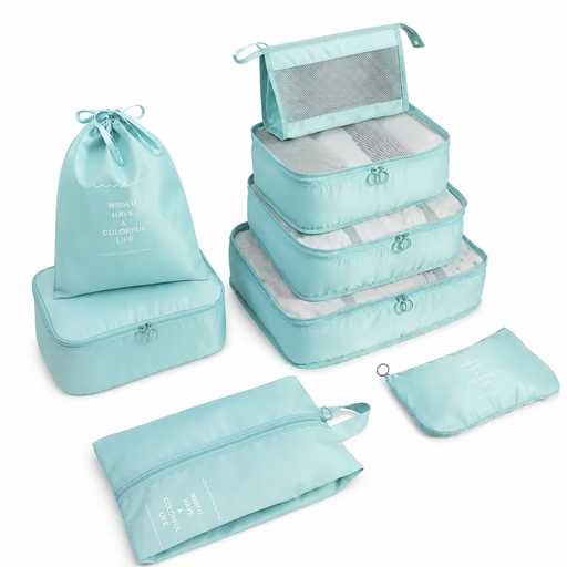 VoxorAI Bright Blue Travel Bag Eight-Piece Travel Organiser Set