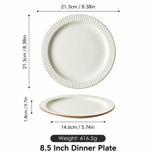 JIWOO Collins 8.5" Flat Plate Glossy Beige, with brown edges 1 PCS