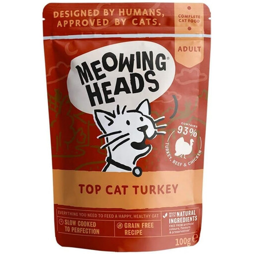 Meowing Heads Top Cat Turkey Wet Cat Food Pouch 10x100g