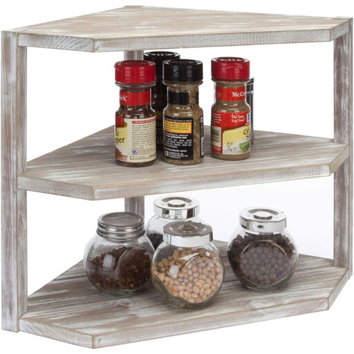 MyGift Rustic Solid Wood Corner Shelf