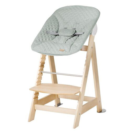 roba Born Up 2 in 1 Growing High Chair with Reclining Baby Bouncer Set (Frosted Green / Natural Wood)