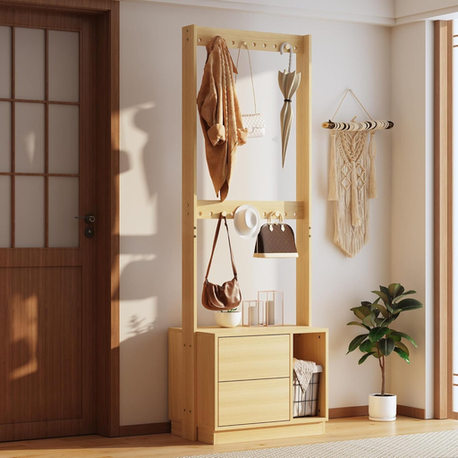 Caldion freestanding open wardrobe rack with 2 drawers