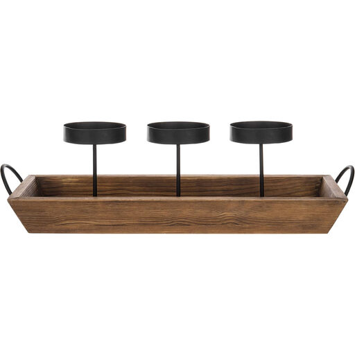 MyGift 3-Säulen Kerzenhalter auf Holztablett