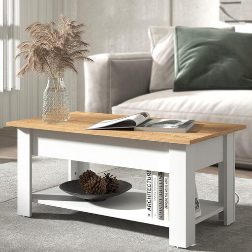 Galano Brixburn Lift Up Coffee Table with a white oak finish