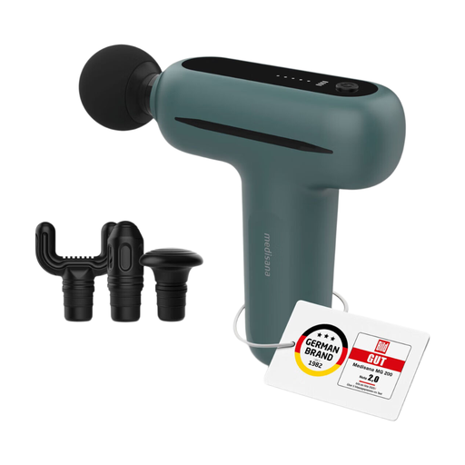 Medisana MG 200 Mini Massage Gun 1 Pack Grey-Green 4 Attachments Smart Mode 5 Intensity Levels