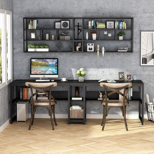 Tribesigns 200 cm Two-Person Desk with Bookshelf