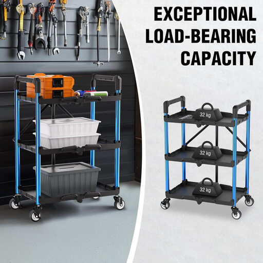 WORKPRO 3-Tier Collapsible Service Cart with Wheels