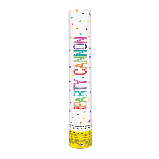 A 40cm handheld party cannon with colourful packaging