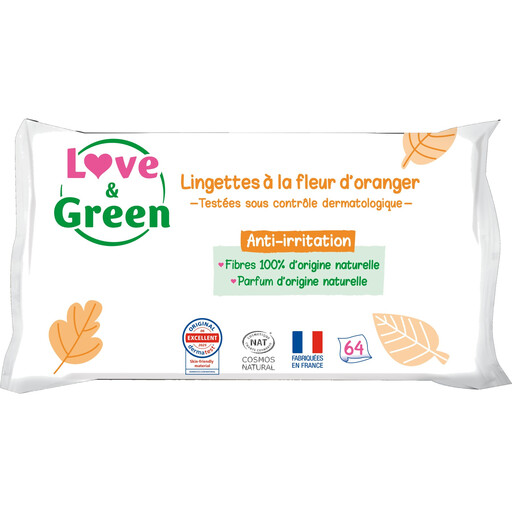 Lingettes LOVE & GREEN Parfum Fleur d'Oranger