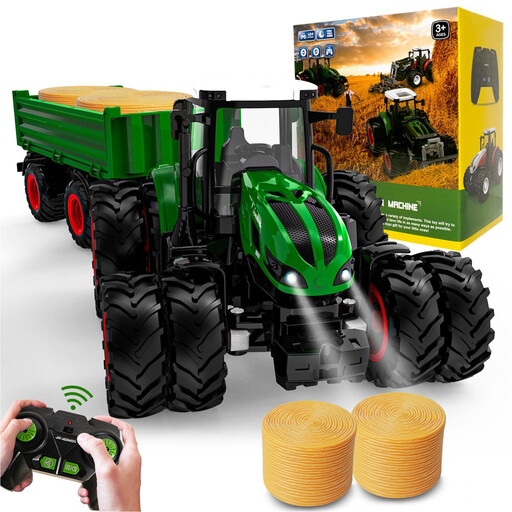 Remote-controlled agricultural tractor with trailer