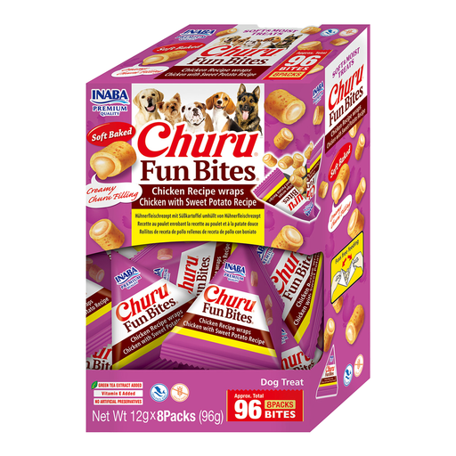INABA Fun Bites – bouchées au poulet enrobées de poulet et de patate douce pour chien
