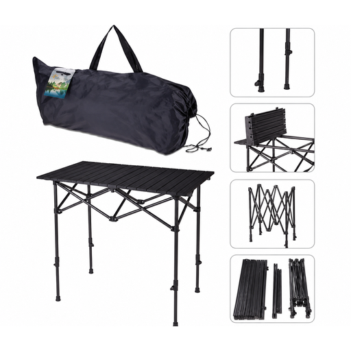 Foldable Camping Table with Extendable Legs (95x55x50-80 cm), Carry Bag Included
