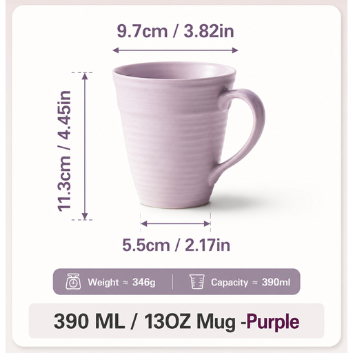 JIWOO Lurcern 390ml Elegant, Large-Capacity Matte Purple Porcelain Cup