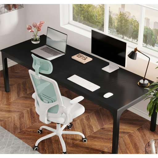 Bundle sale - Computer Desk 200 x 70 x 75 cm Double Long Desk Black + Ergonomic Office Chair